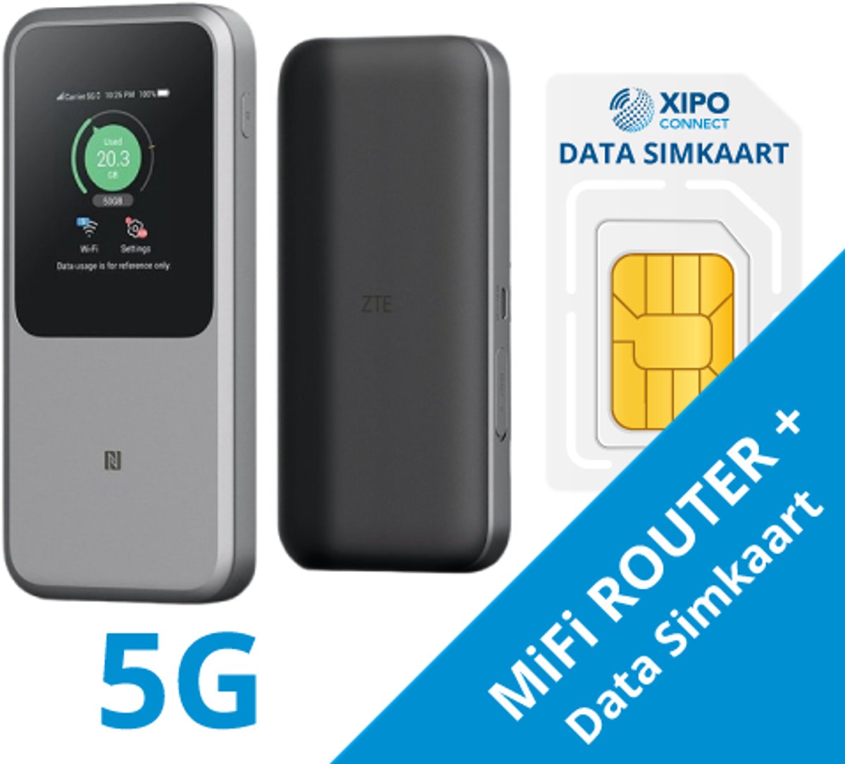 XIPO CONNECT - 5G MiFi Router + Data Simkaart Europa (inclusief 2 GB data)