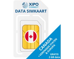 XIPO CONNECT - Data Simkaart Canada + 2GB - Data is 365 dagen geldig + onbeperkt verlengbaar - Snel 4G & 5G internet - Data only simkaart -