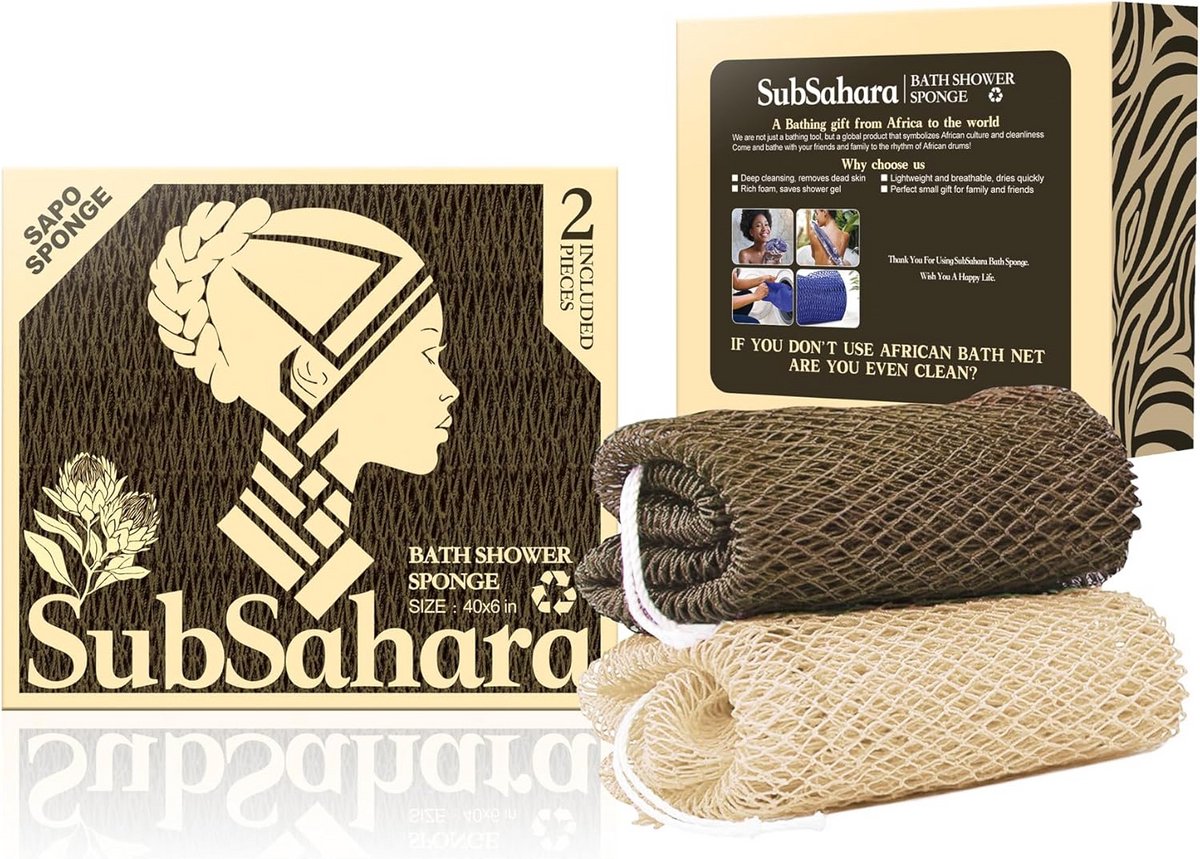 2x Afrikaanse Douche Spons Exfoliërende Scrubber voor Lichaam en Gezicht