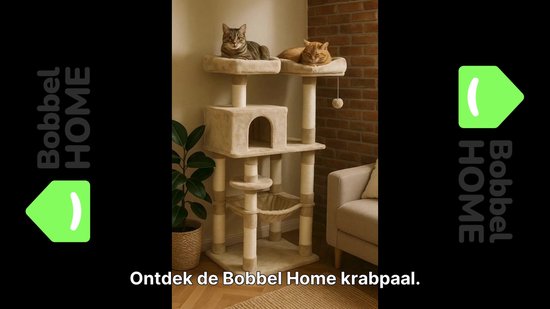 Bobbel Home - krabpaal - 143 cm - stabiele krabpaal met kattenhuis - Beige