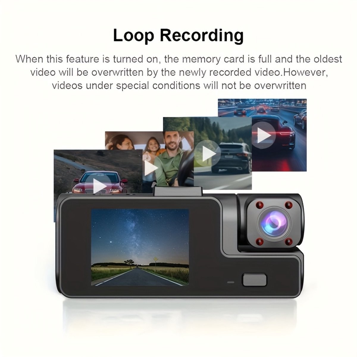 Dashcam voor in de auto met dubbele opnamefunctie voor en achter | Camera aan de voorzijde 1080P & ingebouwde camera 720P, 170° groothoek, nachtzicht, compacte dashcam, geschikt voor auto's, 24-uurs parkeerbewaking, – foto 5