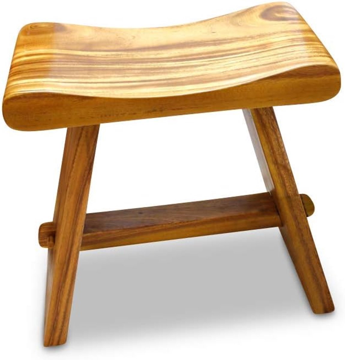 Houten Teak Kruk 49 cm - Gebogen Zitvlak, Geschikt als Voetenbank of Badkruk