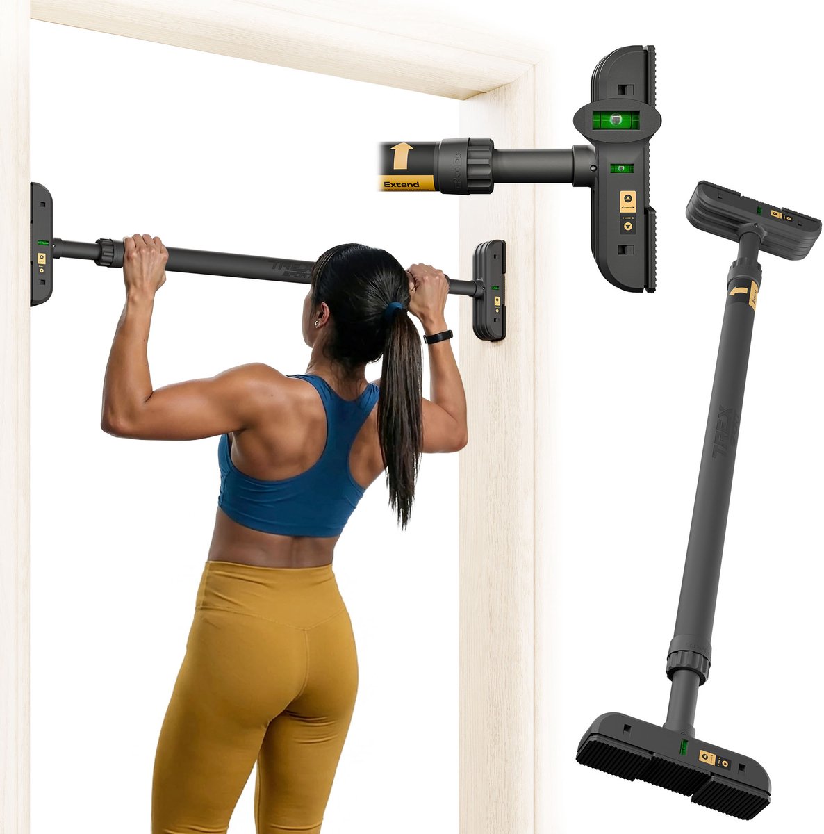 Trex Sport TX-020PB – Pull up Bar Deur – Optrekstang Deurpost – Veiligheidssysteem met Waterpas – Verstelbaar – Telescopisch & Stabiel – 72-110 cm – Max. 200 kg