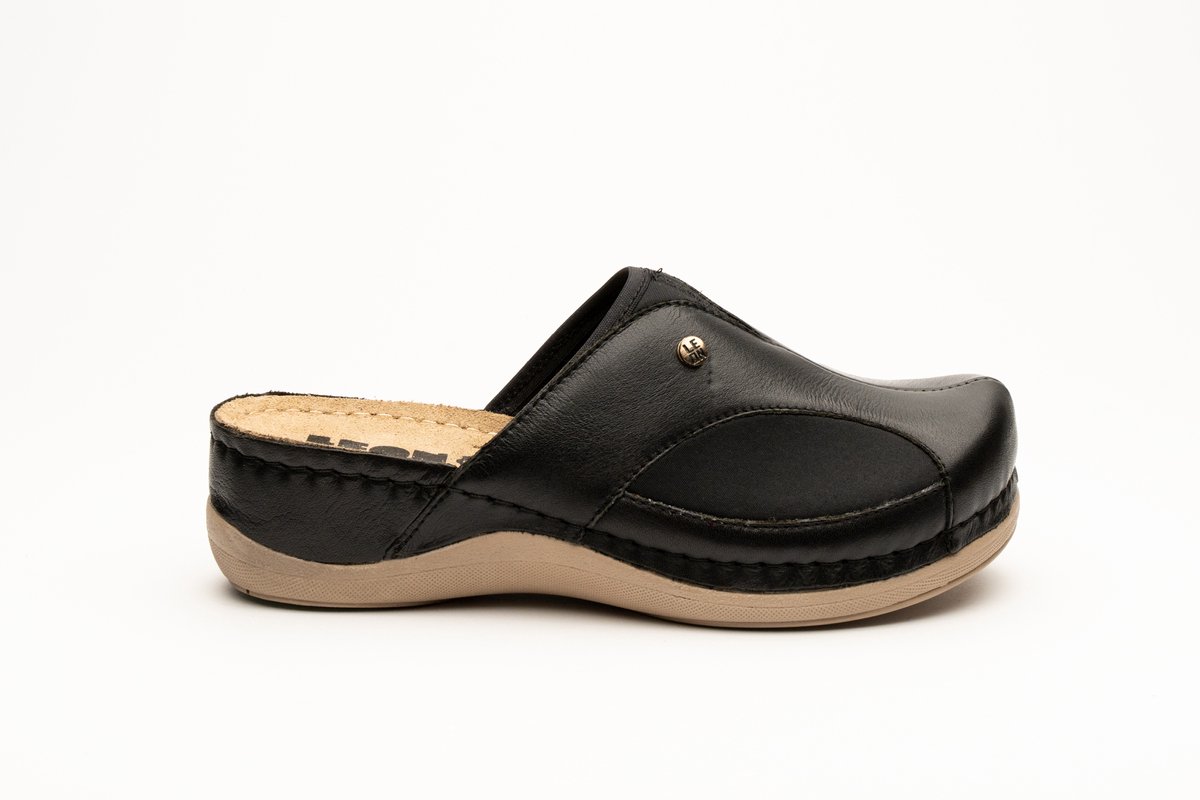 Dames Medische klompen - Werkklompen - Zorgklompen in maat 36 t/m 41 - Antislip-zool - Elastische zijdes - Comfortabel bij Hallux Valgus - Leon - Zwart - maat 40