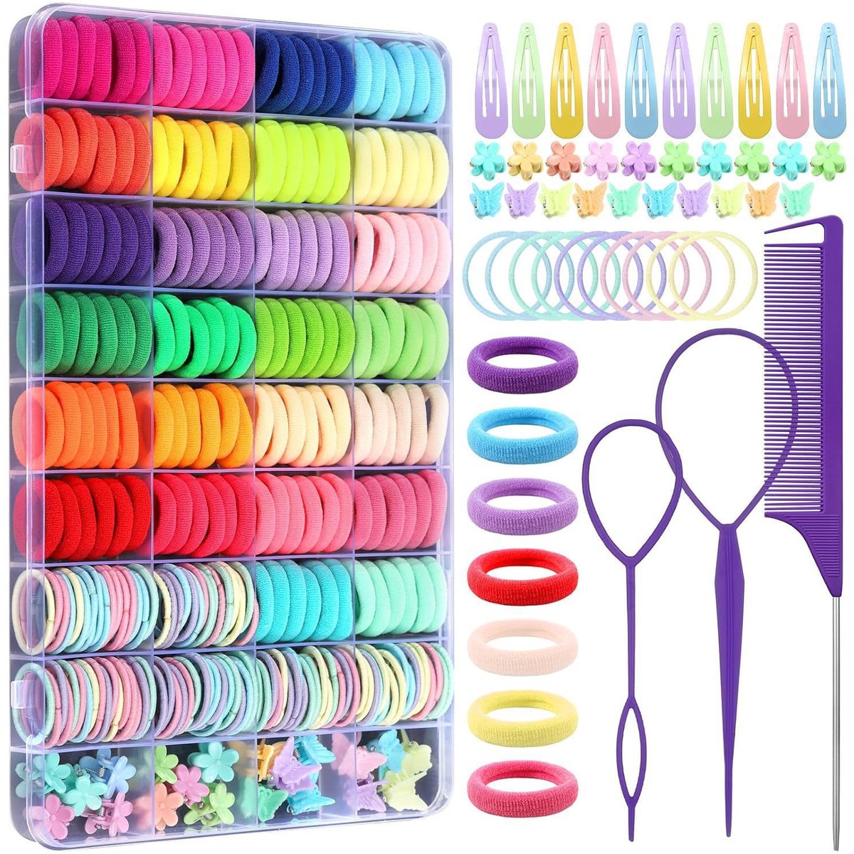 Set van 36 haarelastiekjes voor kinderen - kleurrijk - naadloos en zacht - haarelastiekjes voor kinderen - met opbergdoos -25*15*2cm- voor peutermeisjes - Veelkleurig