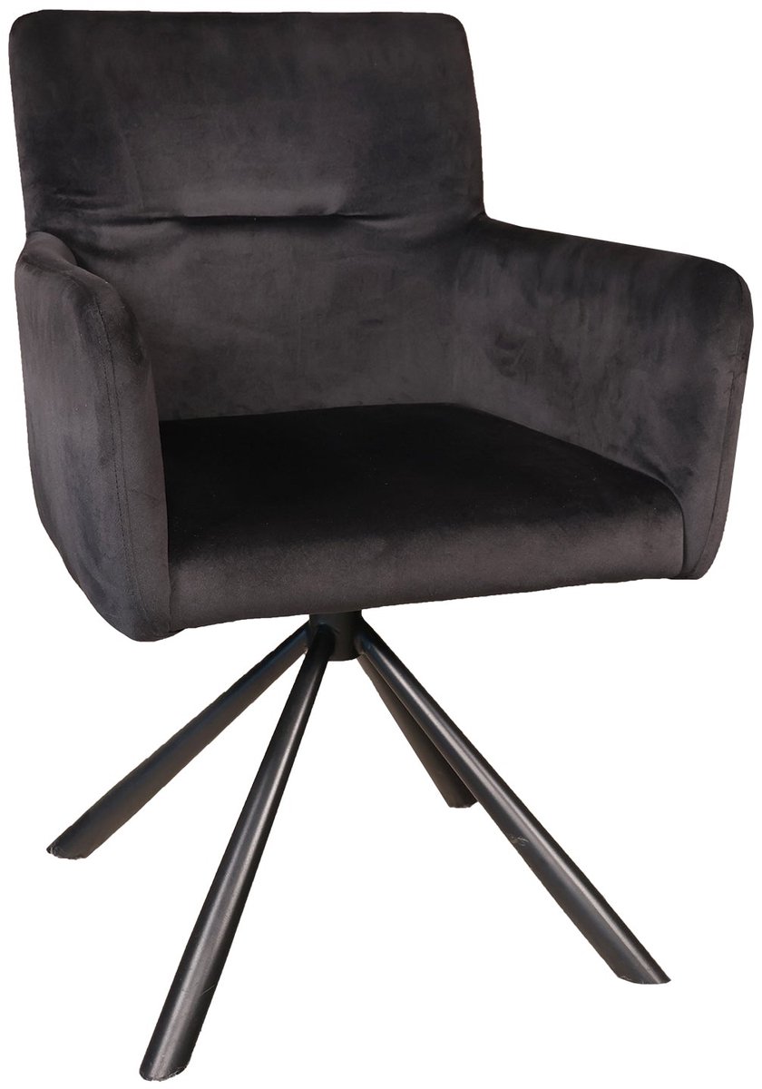 Lizzely Garden & Living Eetkamerstoel draaibaar met armleuning Puck velvet zwart eetstoel draaibare stoel zetel