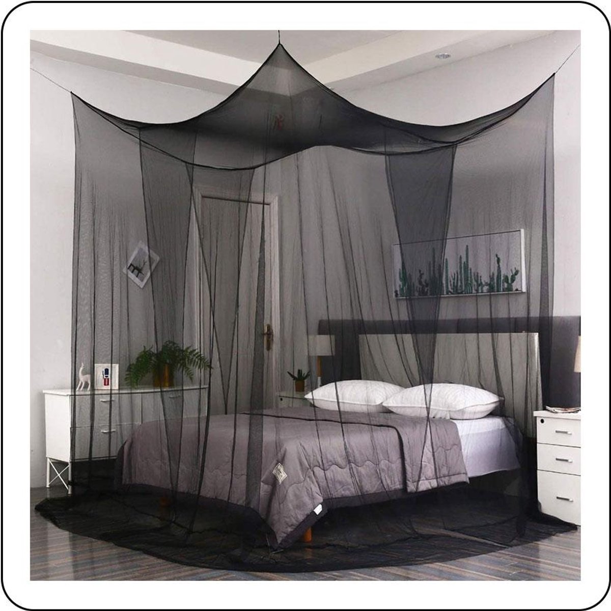 TuseRxln Muggennet Voor Twee Persoonsbed - Wit - Vierhoekig Met 4 Hoekpalen - 210 x 190 x 240 cm - Voor Bedden Van Eenpersoons Tot Kingsize