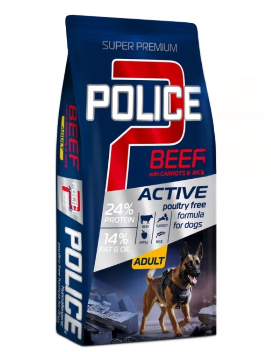 panzi pet Fit Active Burstin' out Panzi Police - Hypoallergeneen Hondenvoer – Hondenbrokken – Kipvrij – Rund, Groenten & Rijst – Adult - 15kg