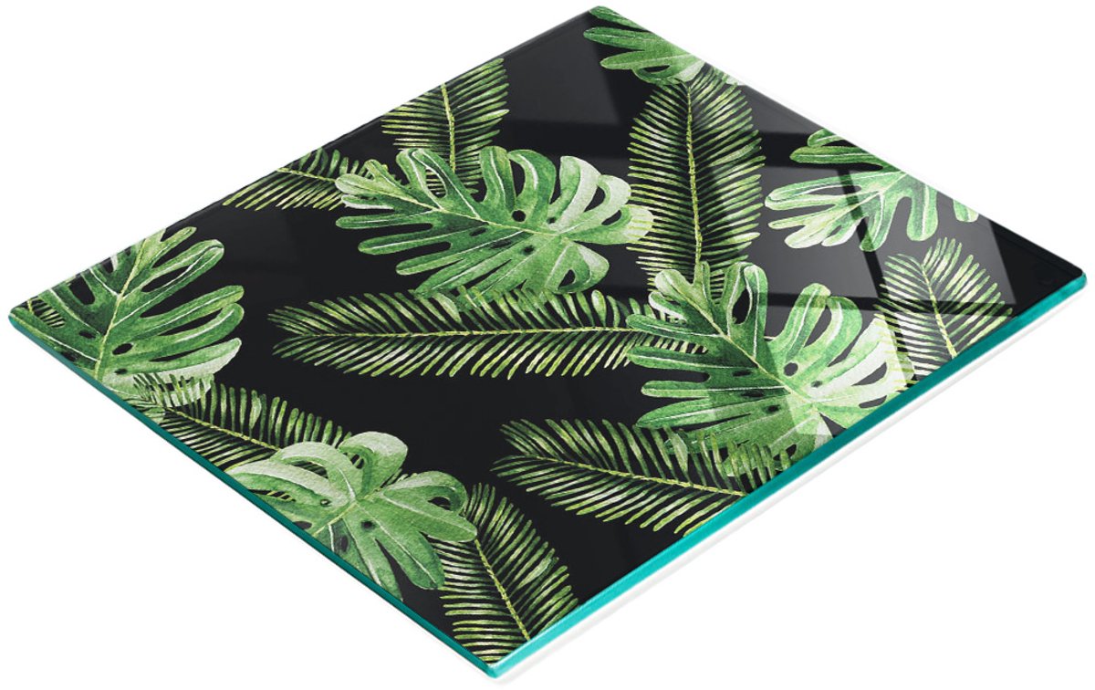 Glazen serveerplank met tropisch patroon, 60x52 cm