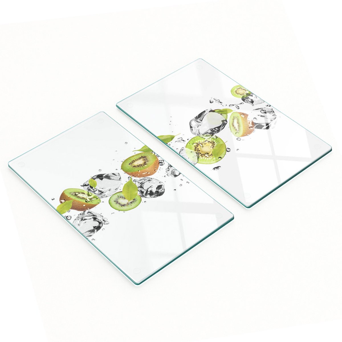 Multifunctionele decoratieve glazen keukenplanken met kiwi- en watermotief, 2x30x52 cm