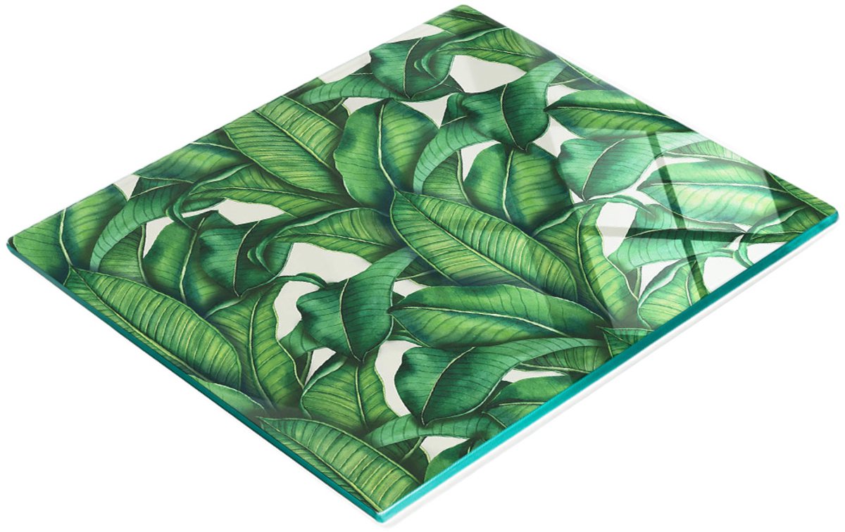 Glazen keukensnijplank met bananenbladmotief, 60x52 cm