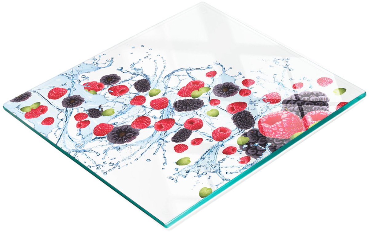 Keukenplank van gehard glas met decoratieve frambozenwaterafbeeldingen, 60x52 cm