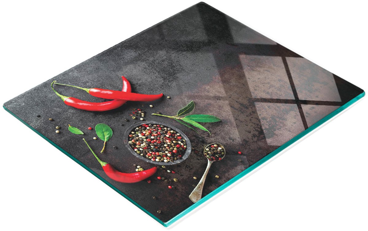 Duurzame en stijlvolle glazen snijplank met chilipeperpatroon 60x52 cm