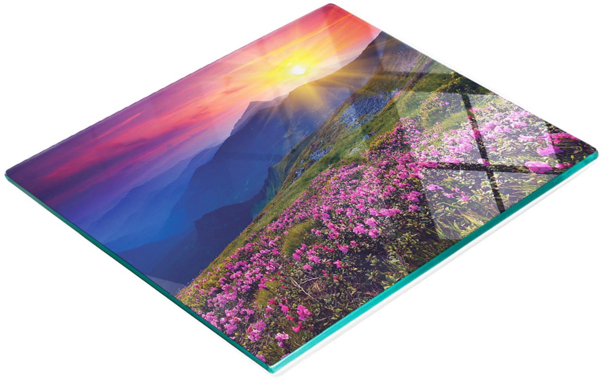 Decoratieve glazen snijplank met rododendronbloemen, 60x52 cm