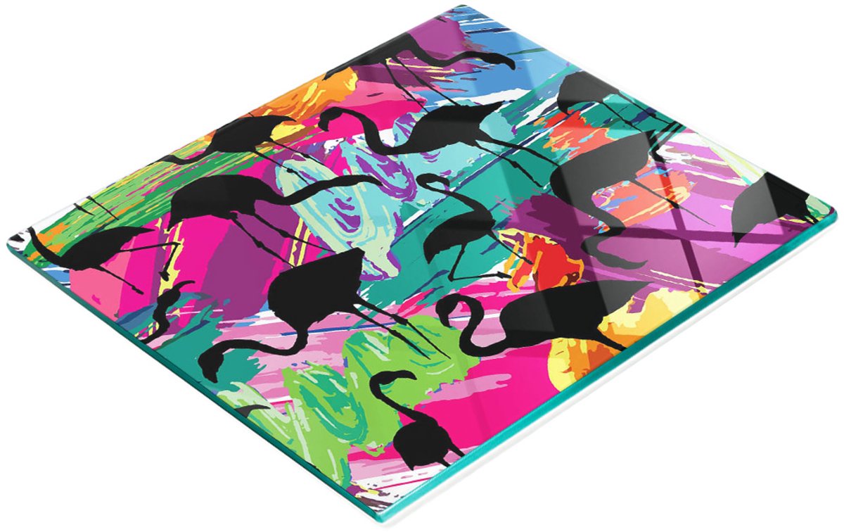 Decoratieve glazen snijplank met flamingo-afbeeldingen, 60x52 cm