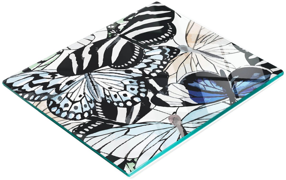 Multifunctioneel decoratief glazen bord met vlinder- en bloemenprint, 60x52 cm