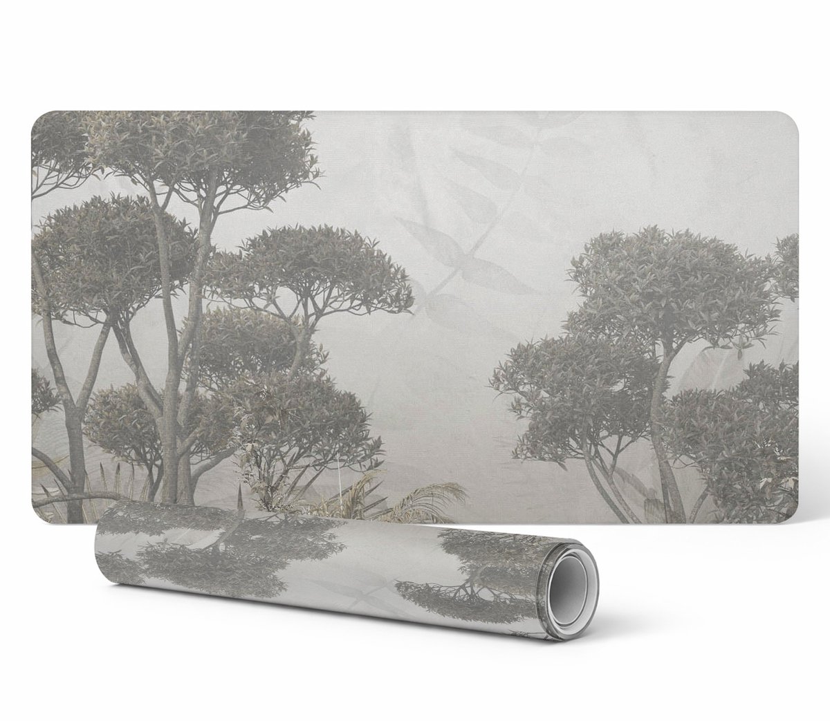 Moderne vinyl toetsenbordmat met subtiel tropisch bosmotief, 90x45 cm