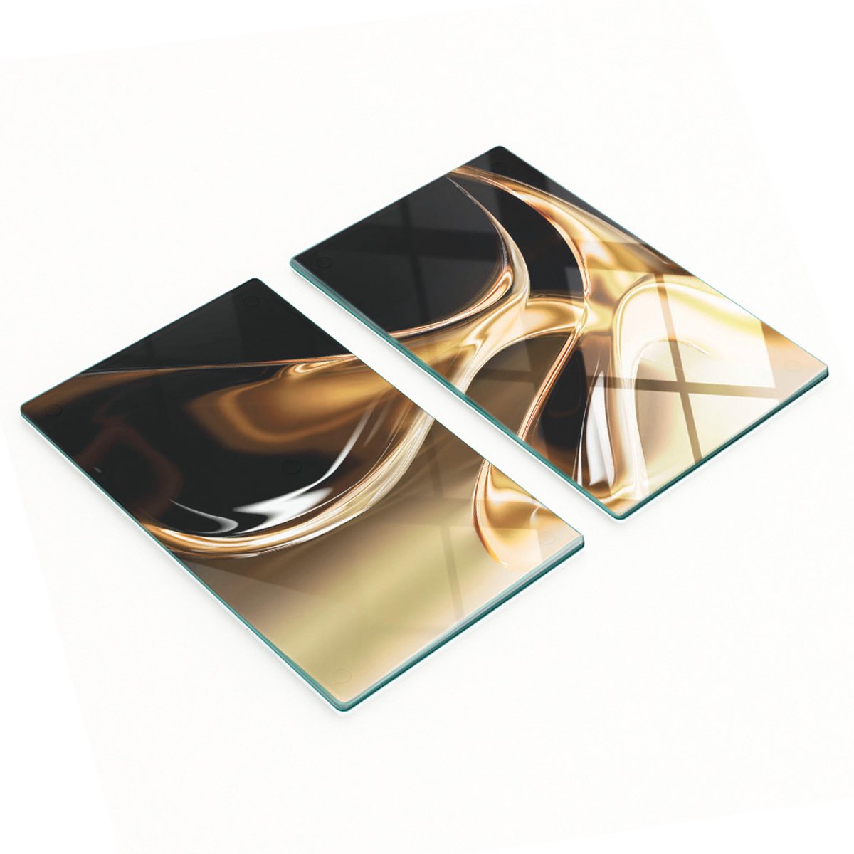 Decoratieve glazen serveerplanken voor snacks, Liquid Gold, 2x30x52 cm