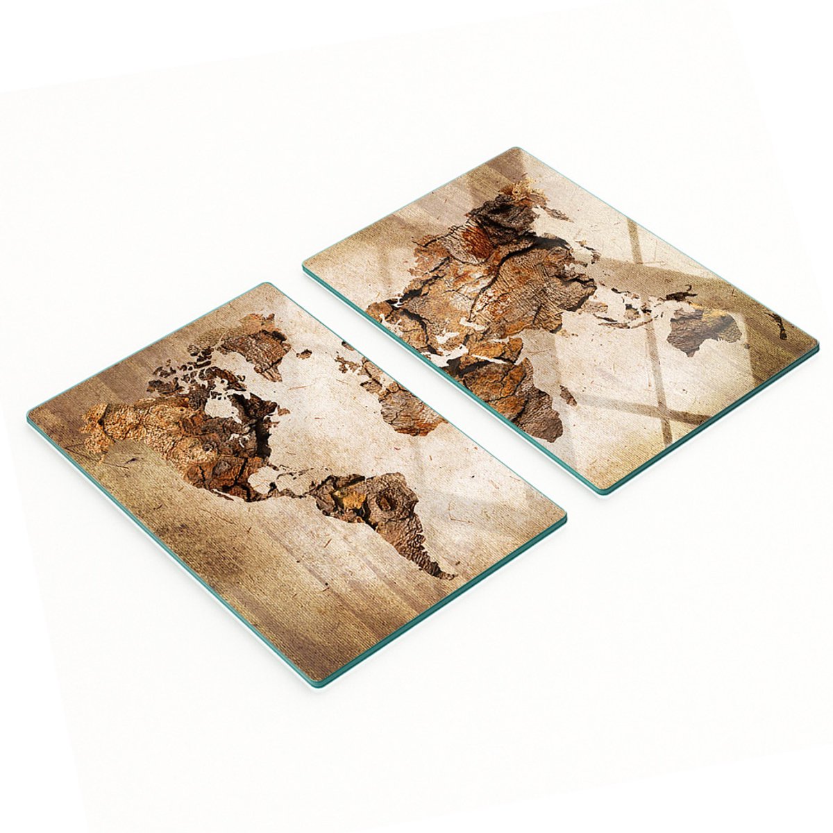 Decoratieve glazen snijplanken met houten wereldkaart 2x40x52 cm