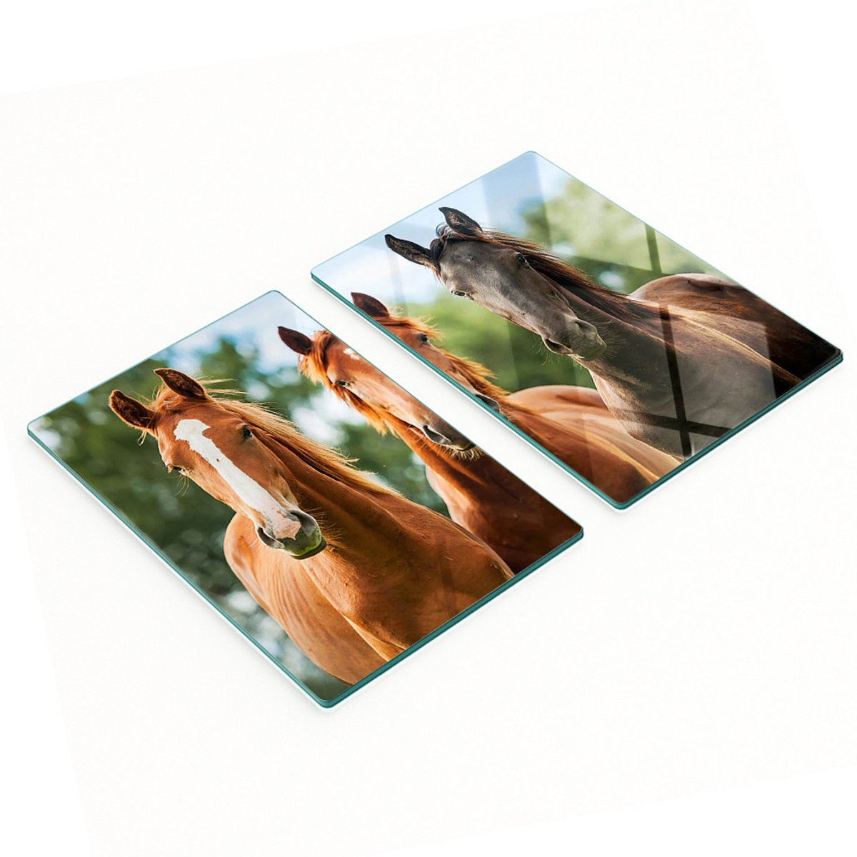 Multifunctionele decoratieve glazen keukenplanken met drie paarden, 2x40x52 cm
