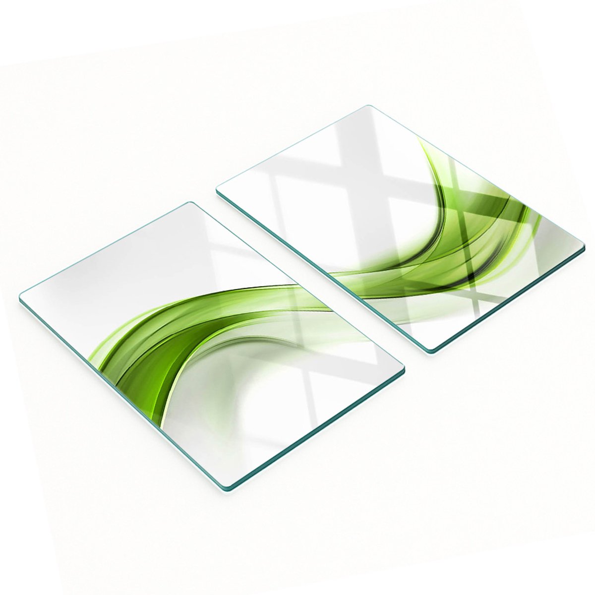 Multifunctionele decoratieve glazen keukenplanken met groene golfprint, 2x40x52 cm