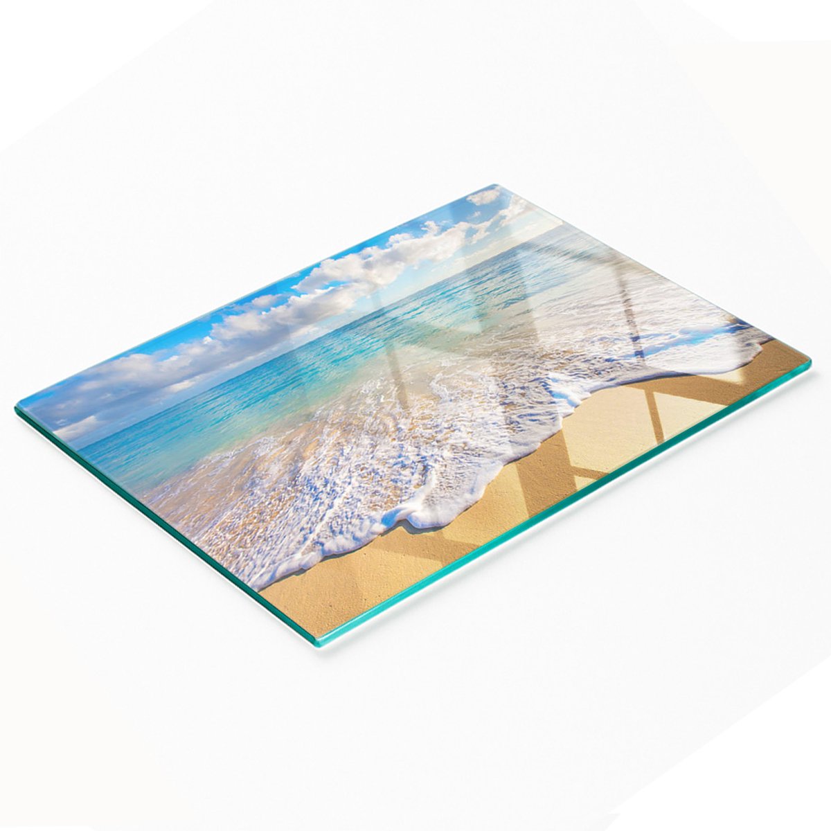 Duurzame en stijlvolle glazen snijplank met Hawaï-strandpatroon, 80x52 cm