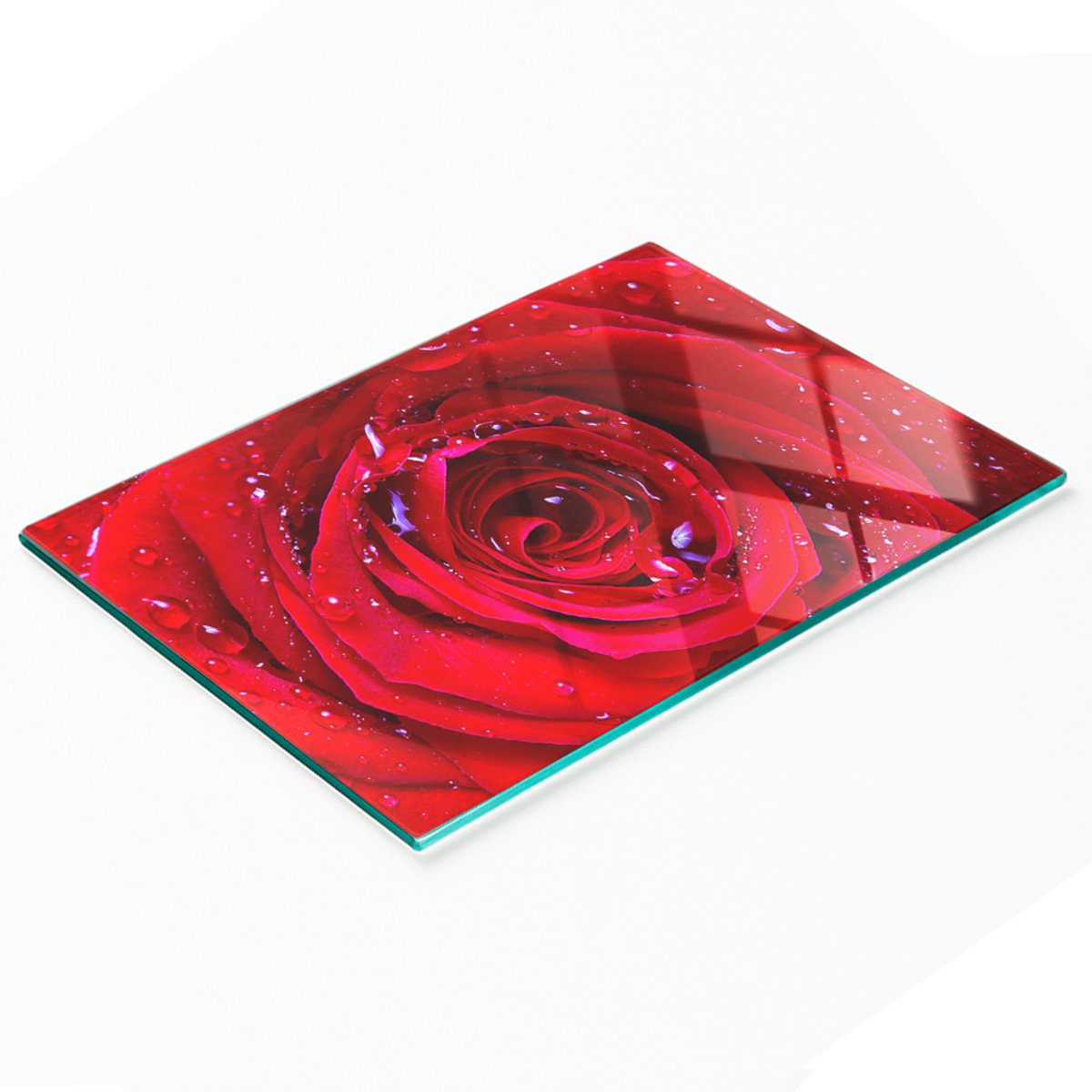 Decoratieve snijplank van gehard glas met rozenmotief, 80x52 cm