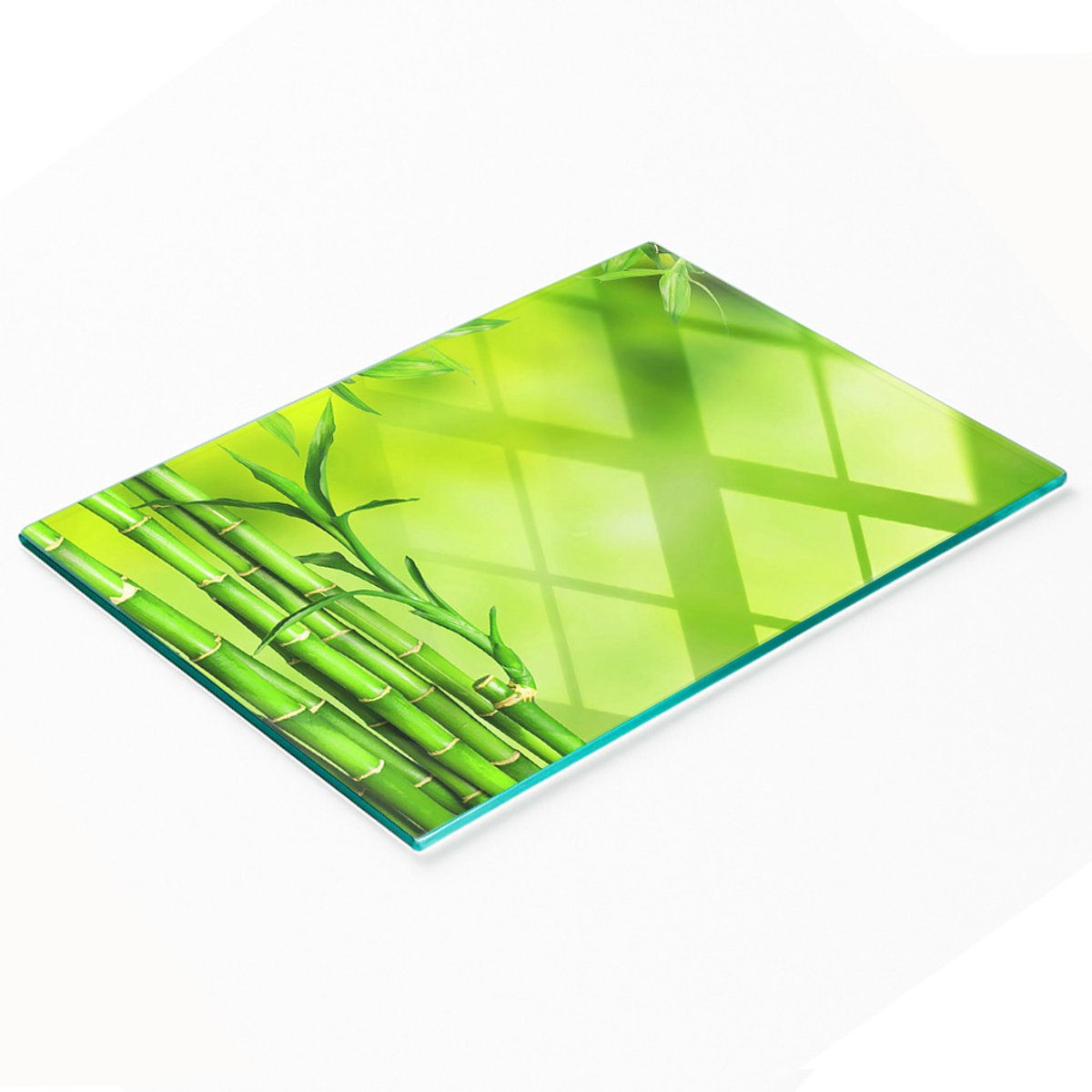 Keuken serveerplank van gehard glas met bamboe-afbeeldingen, 80x52 cm