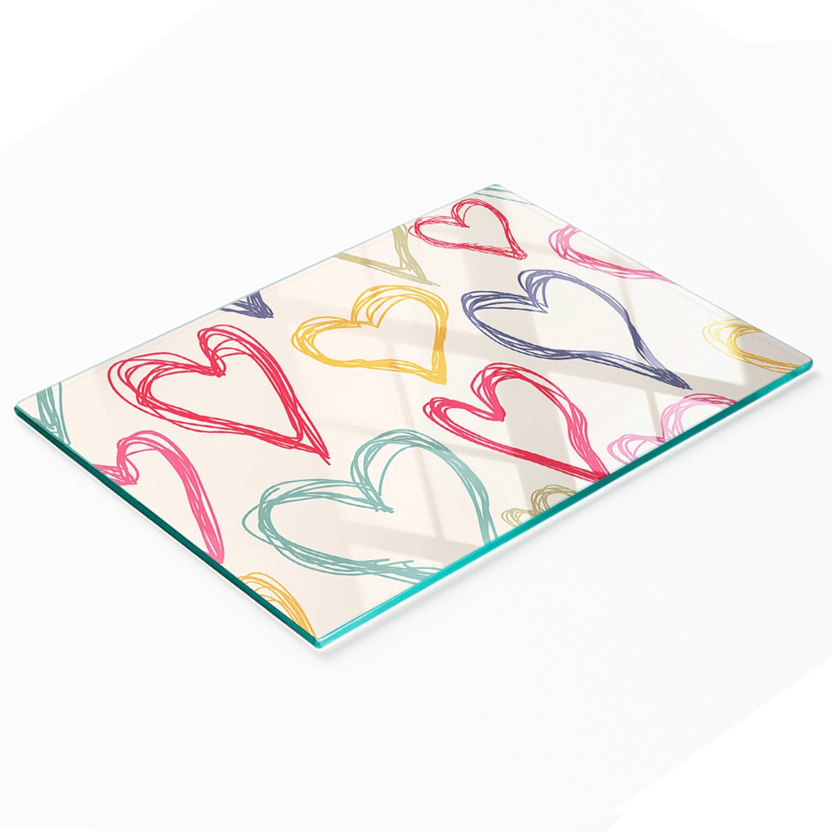 Decoratieve serveerplank van glas met kleurrijke hartjes, 80x52 cm