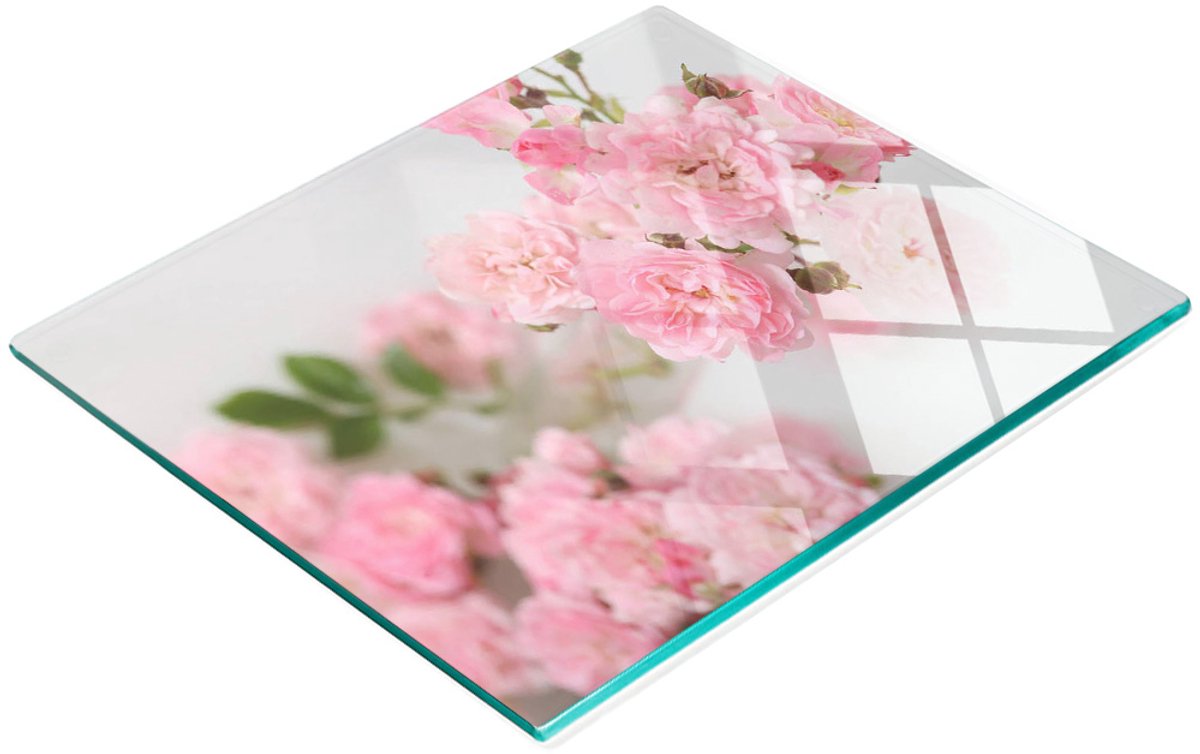 Gehard multifunctioneel decoratief bord van glas met wilde rozen, 60x52 cm