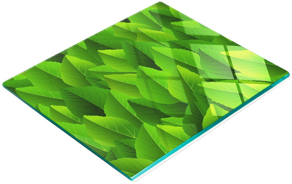 Glazen serveerplank met groene bladeren, 60x52 cm