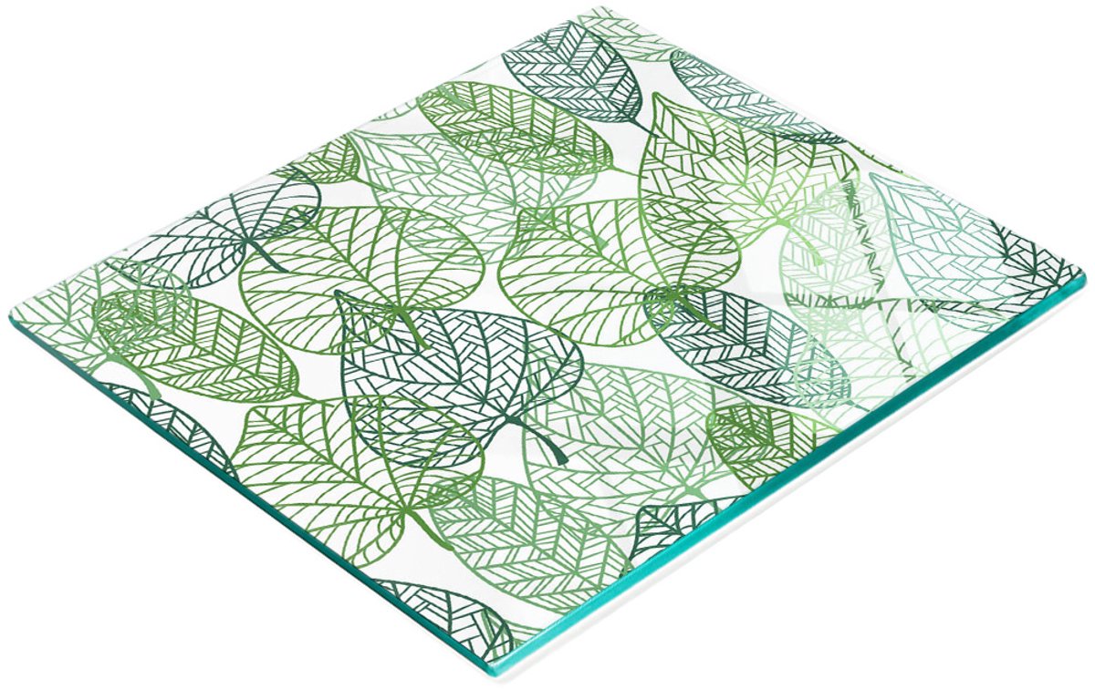 Glazen plank met decoratieve print van groene bladeren, 60x52 cm