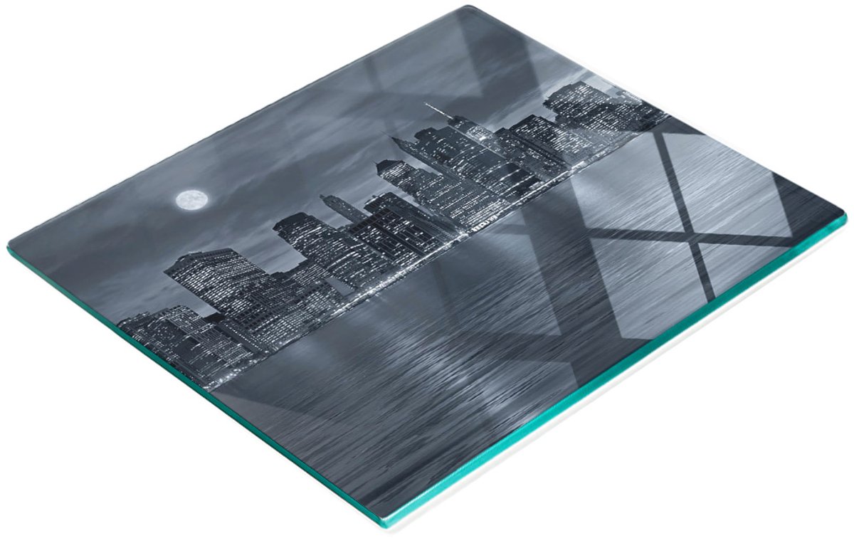 Multifunctioneel decoratief glazen keukenbord New York 's nachts 60x52 cm