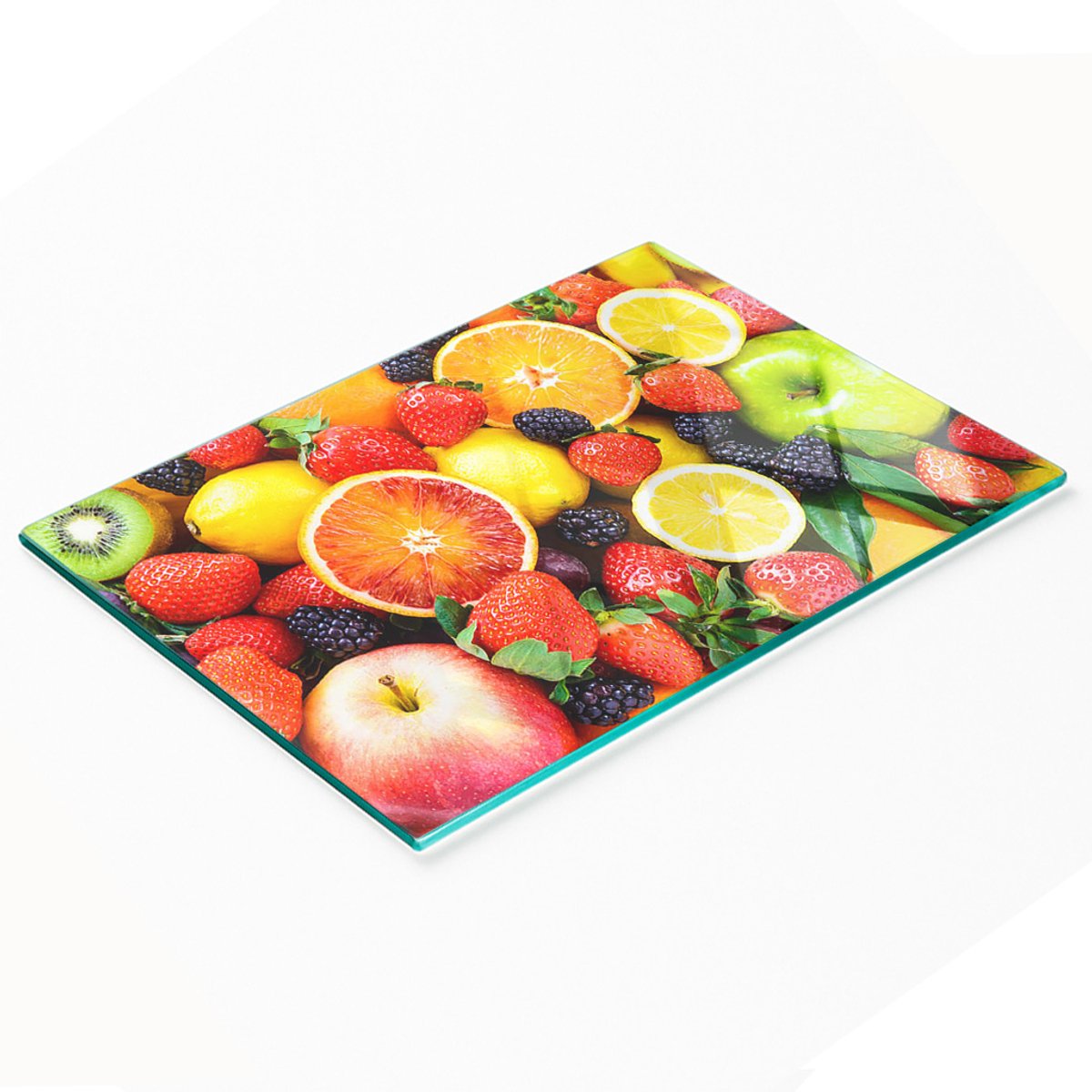 Keukenplank van gehard glas met decoratieve afbeeldingen van kleurrijk fruit, 80x52 cm