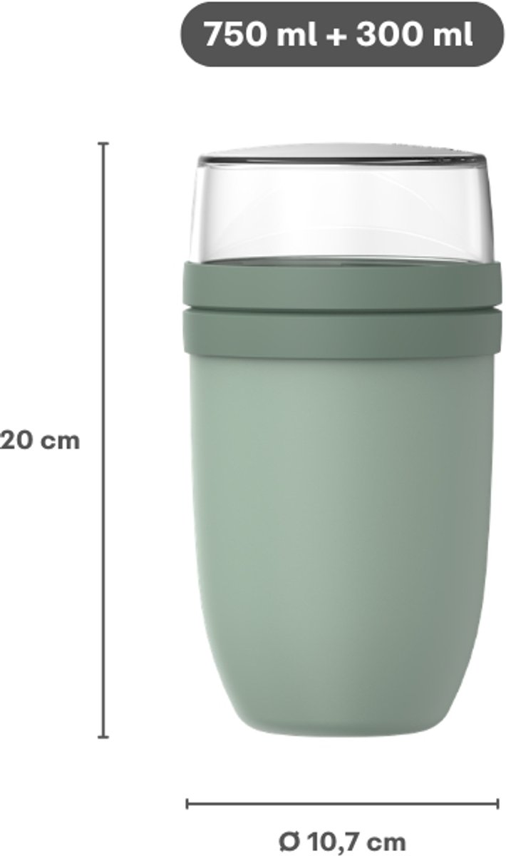 Mepal Lunchpot xl Ellipse - 750 + 300 ml - Yoghurtbeker en Muesli beker to go - Geschikt voor vriezer, magnetron en vaatwasser - Vivid blue — afbeelding 2