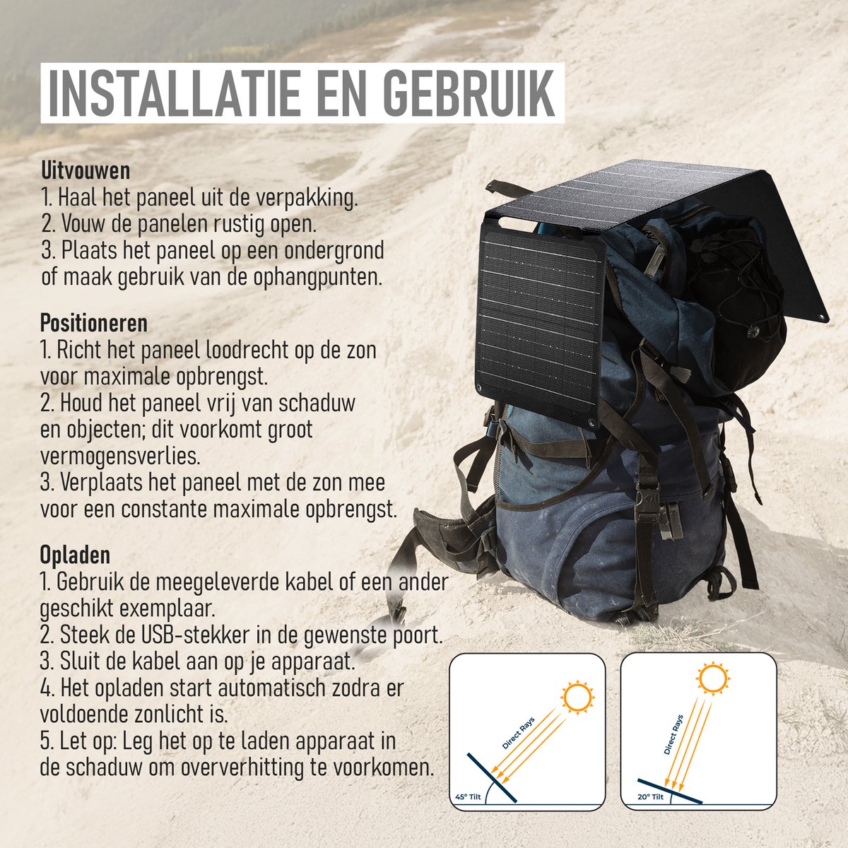 Tech Essentials 30W Draagbaar Opvouwbaar Zonnepaneel - USB & DC Output - Draagbaar - Mini - Outdoor Solar Charger voor Smartphone - Lichtgewicht - Compact — cadeau in Sport & Outdoor - foto 6
