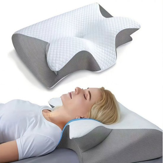 Vlinderkussen - Hoofdkussen - hoofdkussen traagschuim - Neksteunkussen - Comfortabel hoofdkussen - Grijs - Polyester/traagschuim