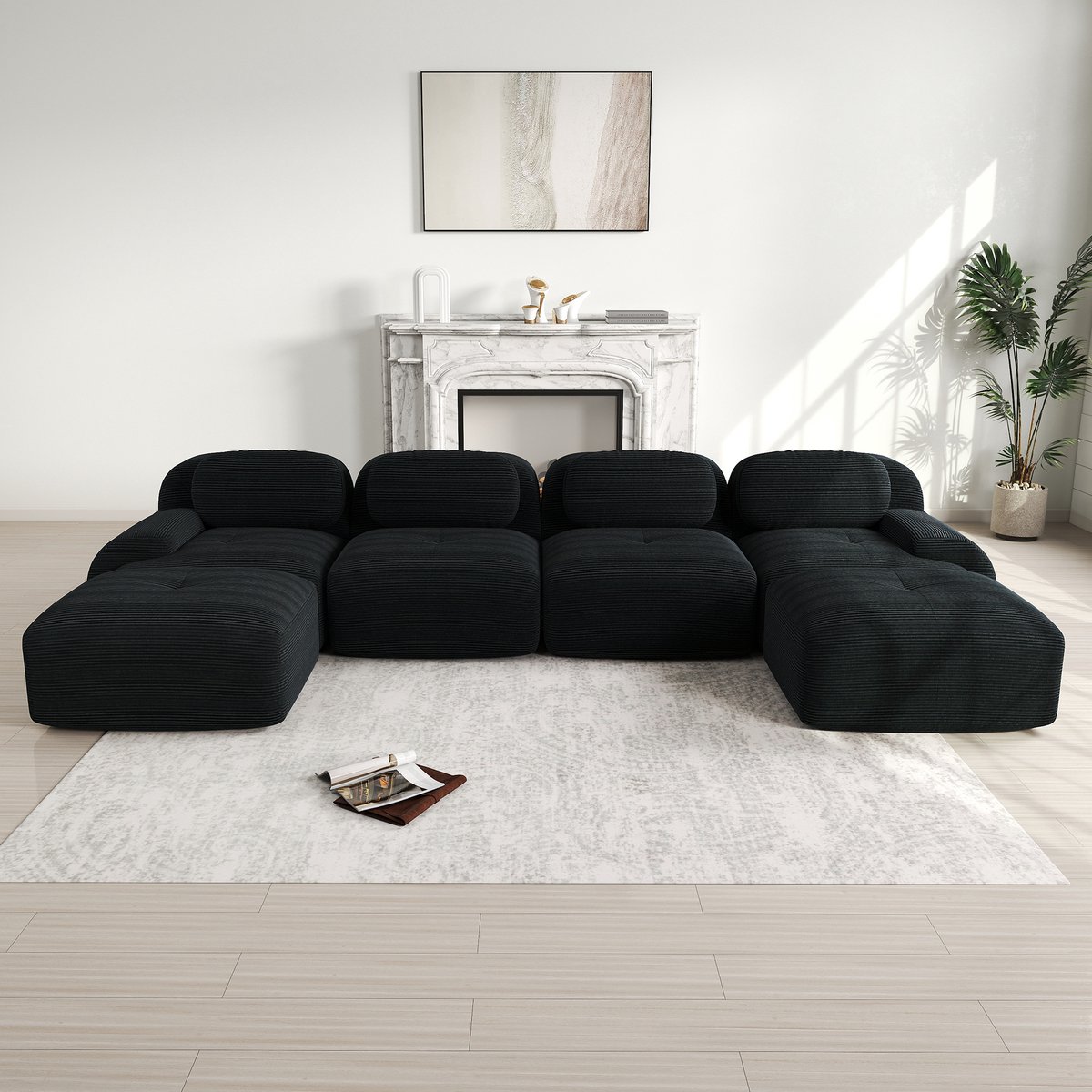 MODFU Modulair Hoeksofa - Frameloos En Montagevrij - Ergonomisch - Ribstof - Zwart
