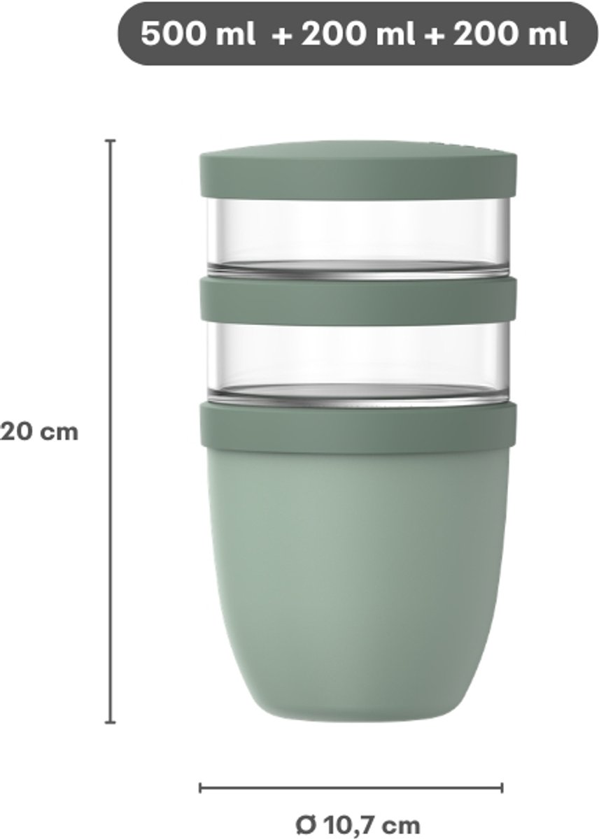 Mepal Lunchpot 3-delig Ellipse - 500 + 200 + 200 ml - Met 2 compartimenten - Yoghurtbeker en Muesli beker to go - Geschikt voor vriezer, magnetron en vaatwasser - Vivid blue — afbeelding 2