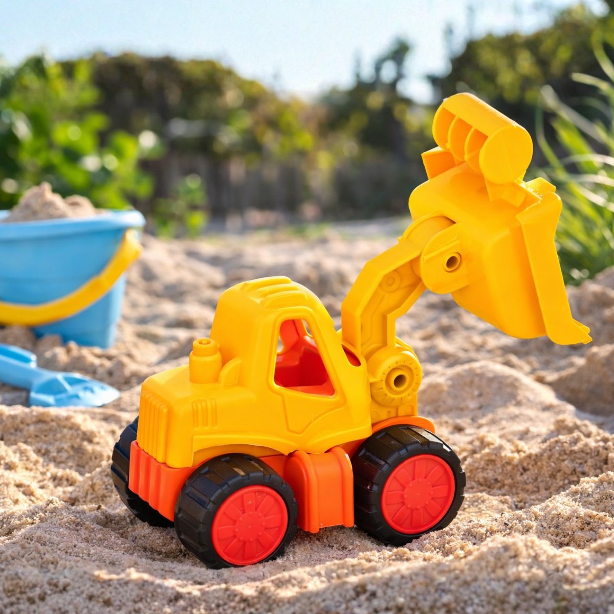 Eddy Toys sand truck loader 2as - zandspeelset graafmachine van kunststof - speelgoedvoertuig voor strand en zandbak - 23,1 x 8,9 x 11,2 cm - geel, turkoois en donker oranje