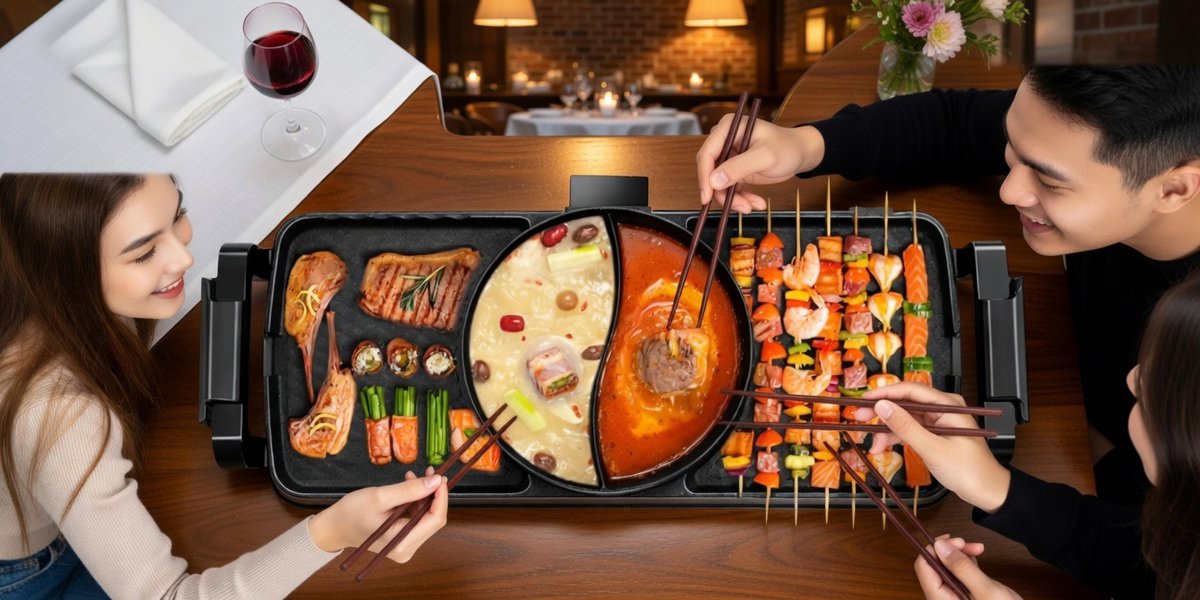 knobbout, “Snelverwarmende Grill & Hotpot – Gezellig Koken voor 5-8 Personen