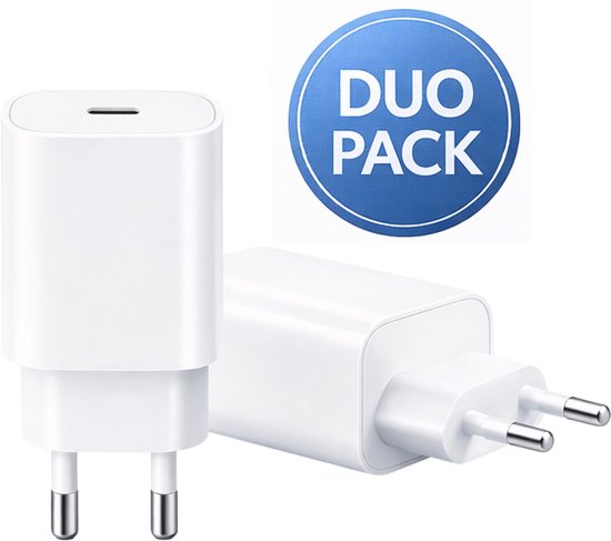 USB-C Oplader 20W – Duo Pack – 2× USB-C Snellader – Power Delivery Adapter – Snelle Telefoon Oplader