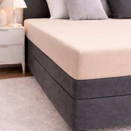 24-Bedding - Duopak 2 stuks !! - Jersey Hoeslaken - 100% katoen - 1 persoons - 70x200 cm - Beige - 30 cm