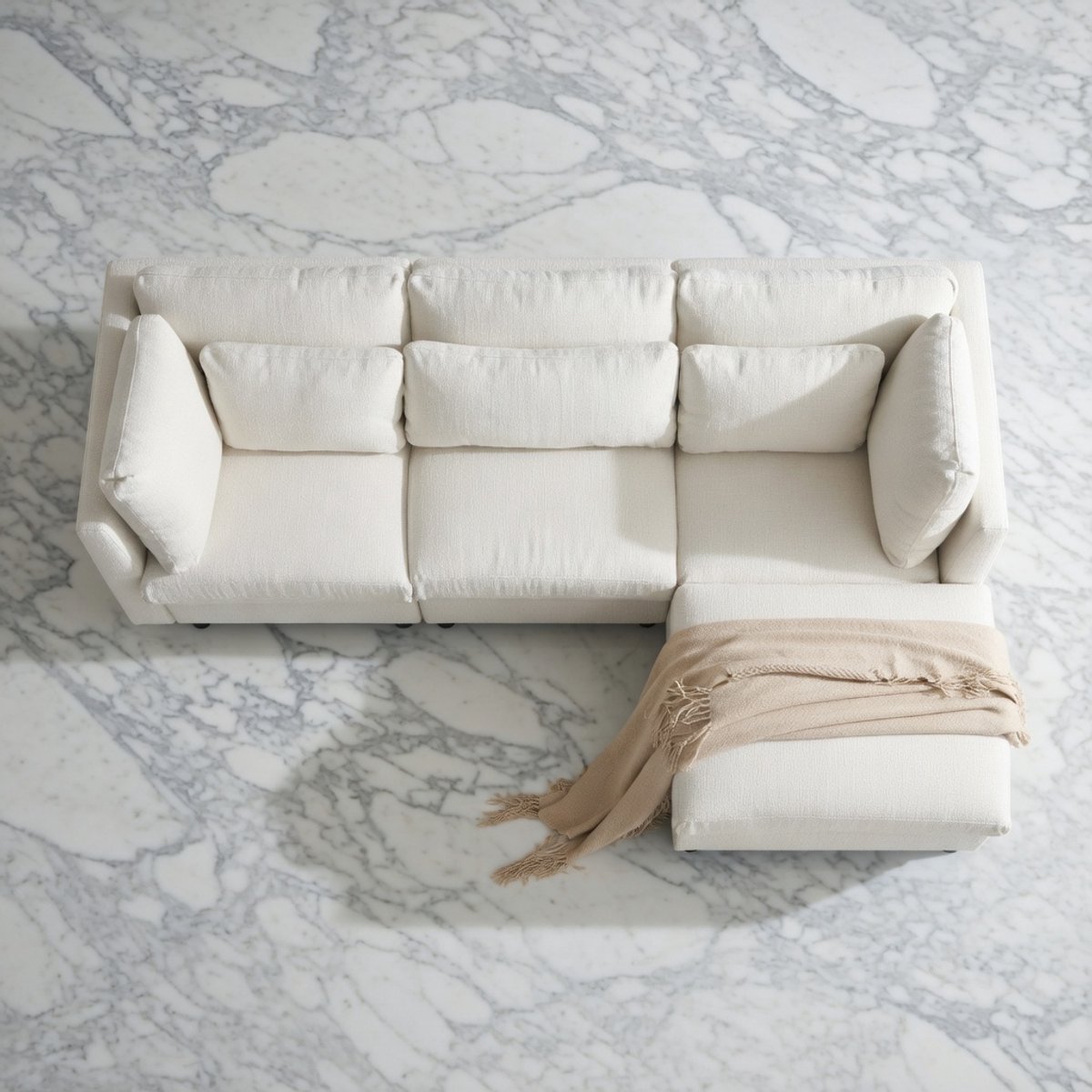 Luxe L-Vorm Hoekbank met Voetenbank – 3-Zits & 4-Persoons Bank – Beige – Moderne Woonkamersofa – Inclusief Lendenkussens & Armkussens House&Garden