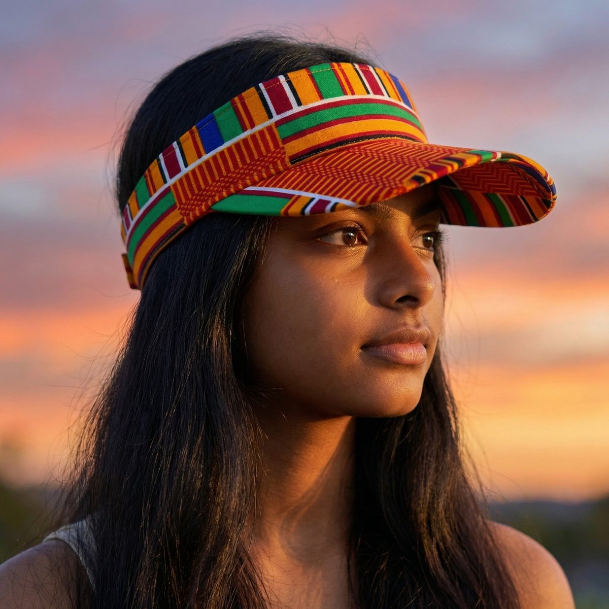 Zonneklep / Pet met Afrikaanse print - Zonnecap - Zomerpet - Sun visor - Oranje kente