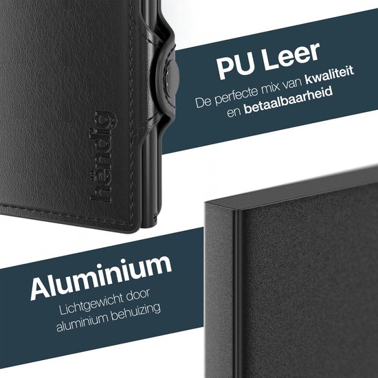 Zwarte portemonnee van PU leer en aluminium, merk Hëndig.