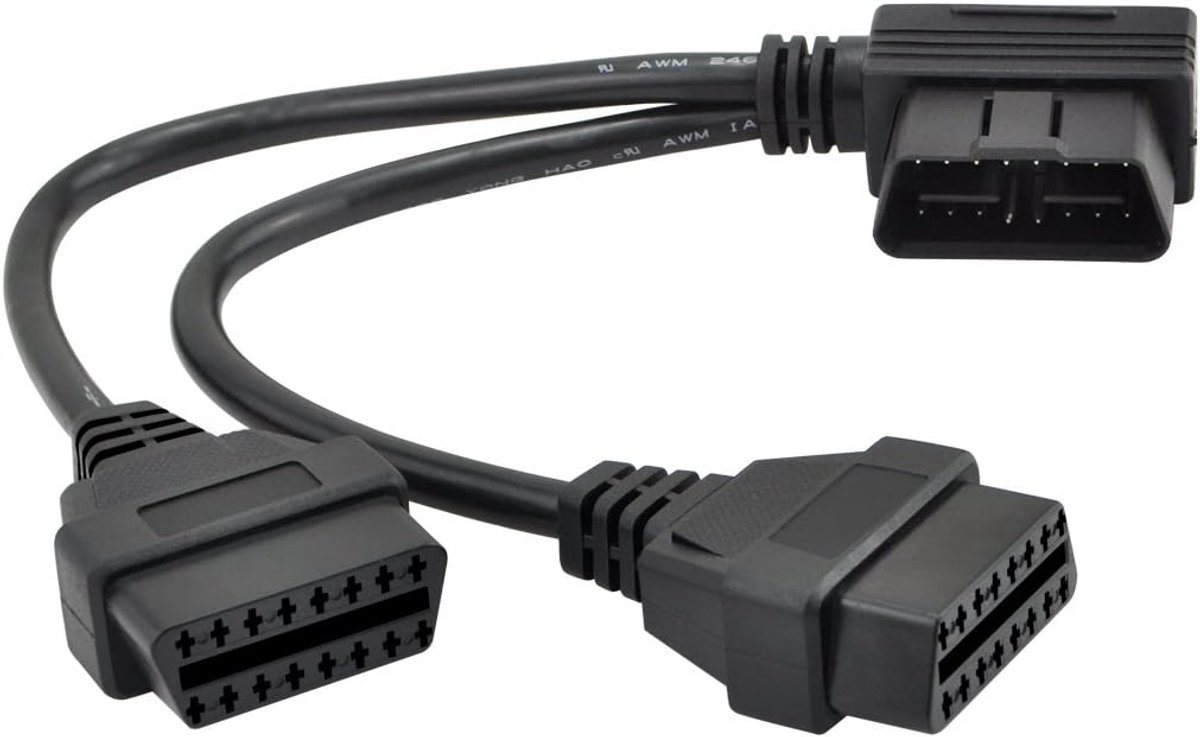 OBD2 Y-Kabel Splitter 16-Pin Rechte Hoek 1 mannetje naar 2 Vrouwelijke Verlengsnoer