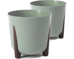Set van 2 Ronde Bloempotten op Poten - Decoratieve Plantenbakken Grijs Groen 26 cm