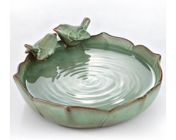 Keramische Vogelbadkom - Tuin Waterschaal - Vogels Voeden - Hooggestookt Keramiek - 24.8 cm Diameter - Groen