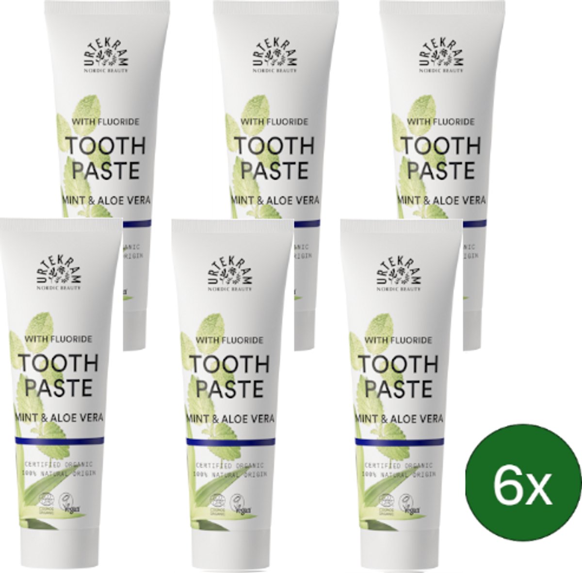 Urtekram Mint/Fluoride Tandpasta – 75 ml – Multipack met 6 stuks
